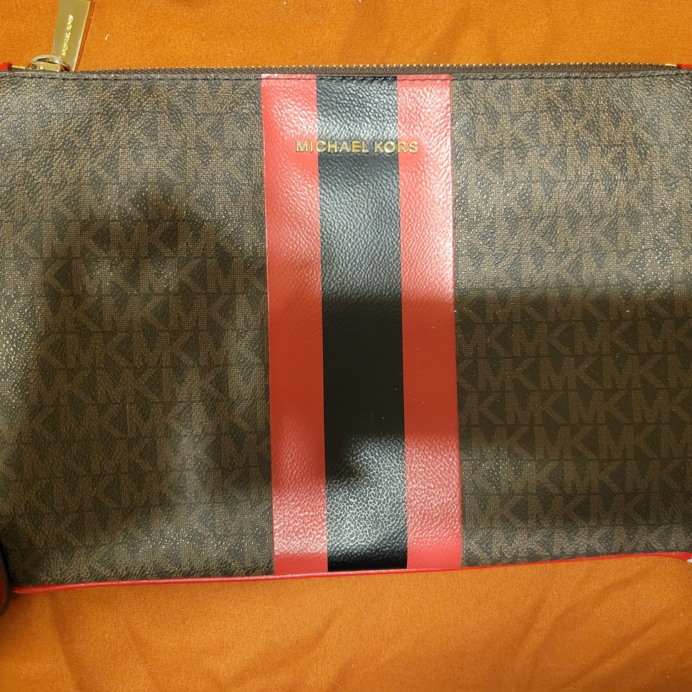 Michael Kors Brown and Red Large Wristlet